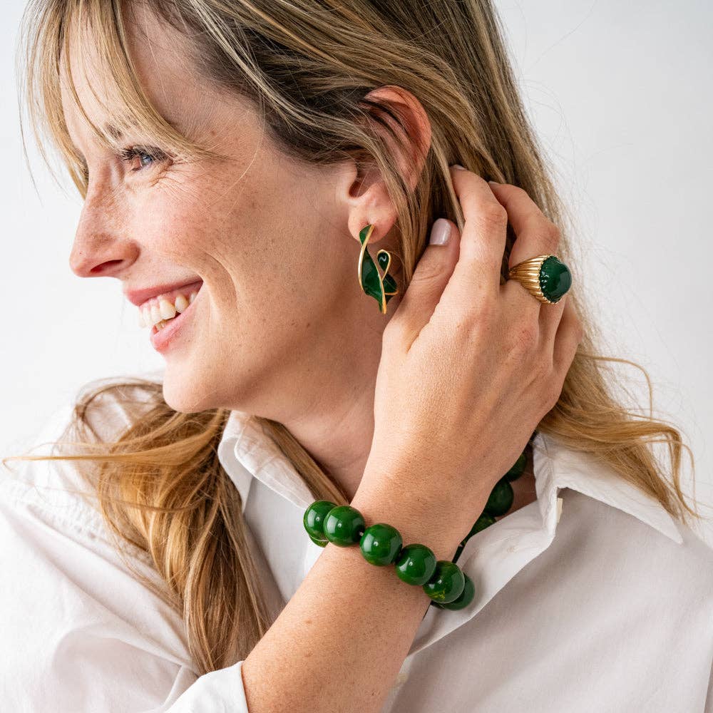 Green Large Resin Bead Bracelet - Box Turtle