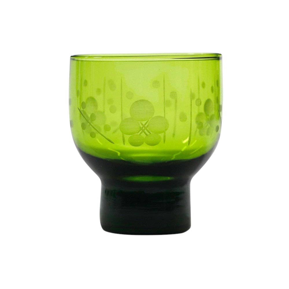 Green Plum Blossom Etching Sake Cup - Box Turtle