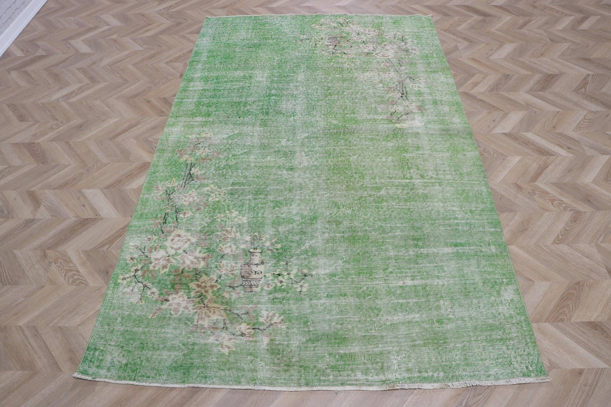 Green Polka dot Turkish Vintage Rug - Box Turtle
