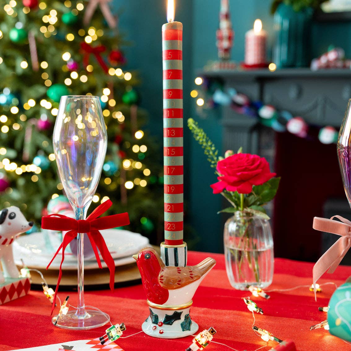 Green & Red Striped Advent Candle - Box Turtle