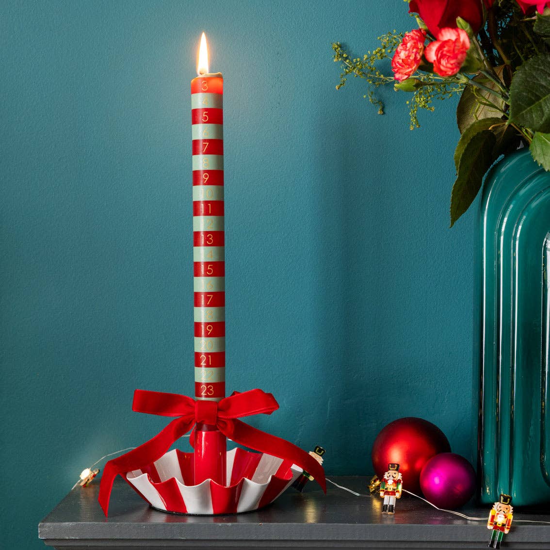 Green & Red Striped Advent Candle - Box Turtle