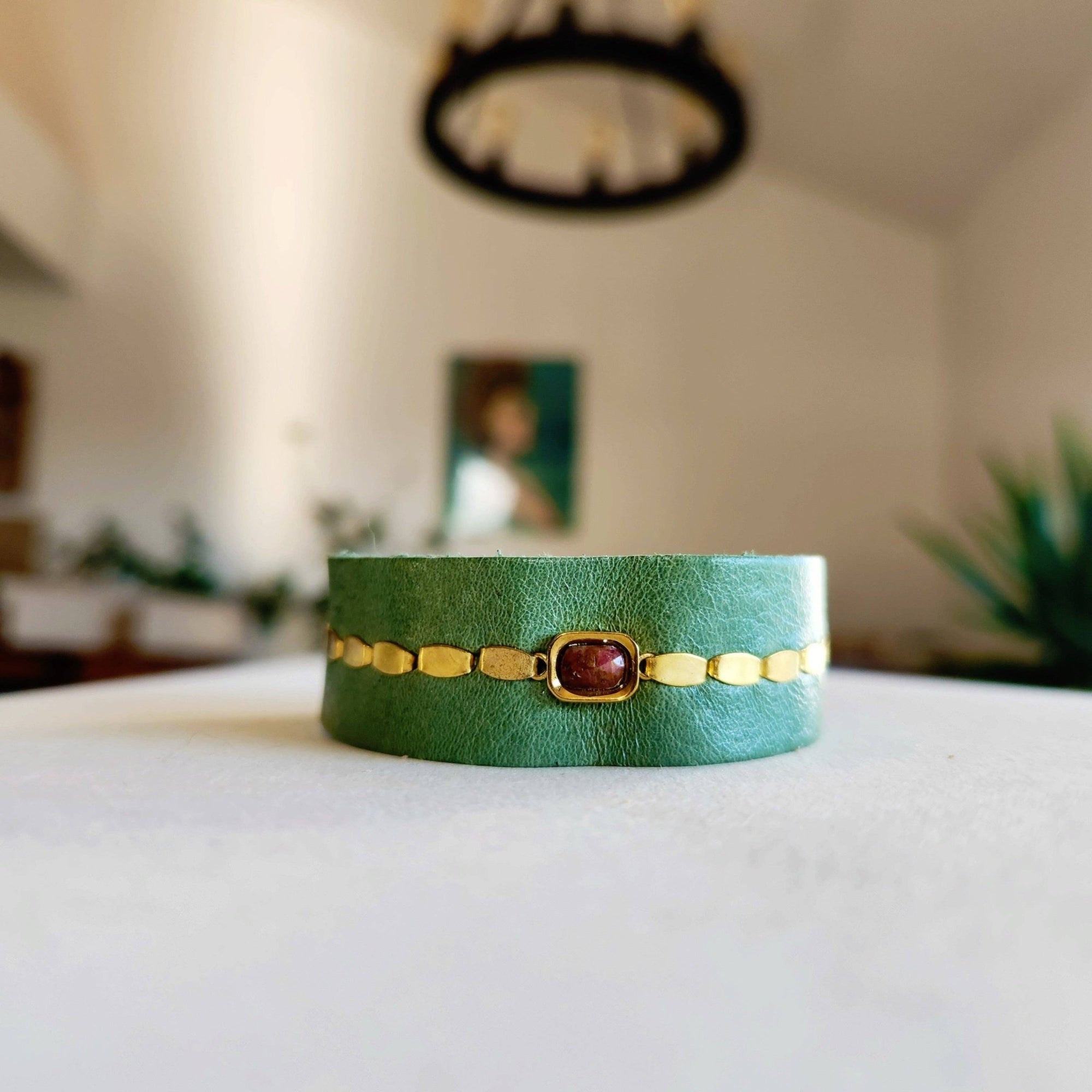 Green Ruby Jasper Cuff - Box Turtle