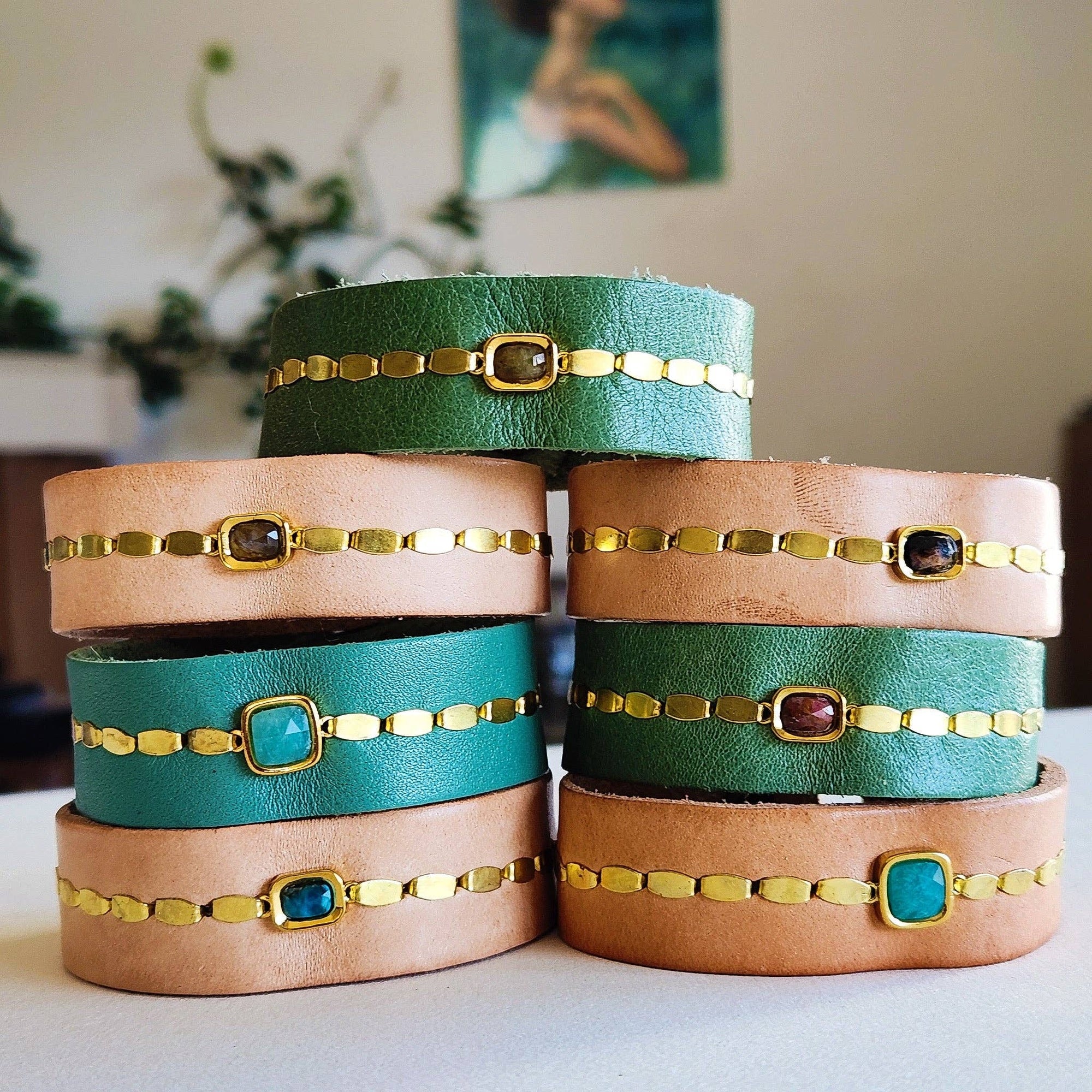 Green Ruby Jasper Cuff - Box Turtle