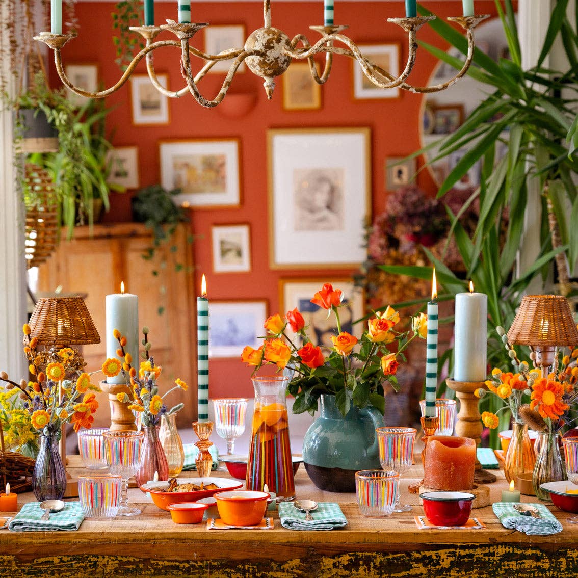 Green Stripe Dinner Candles - Box Turtle