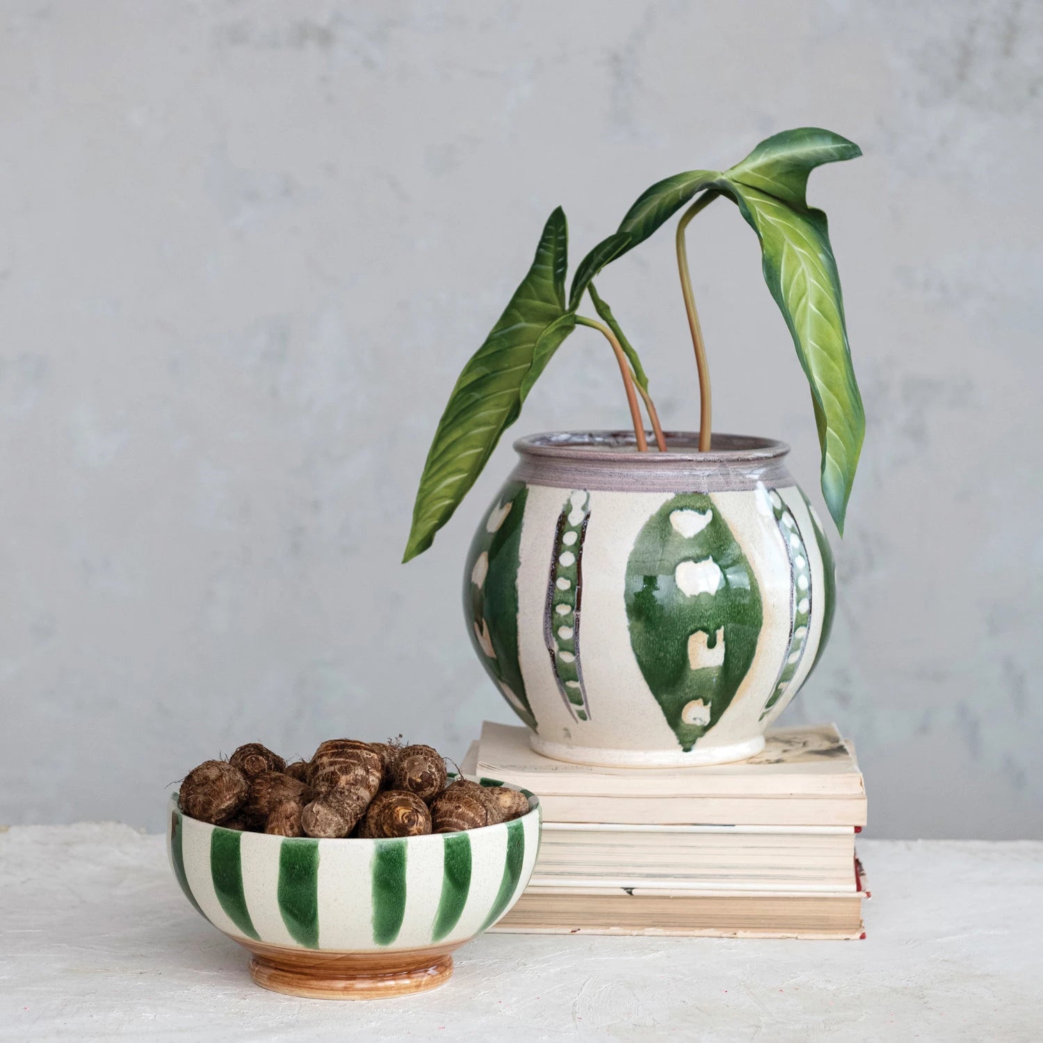 Green Striped Bowl - Box Turtle