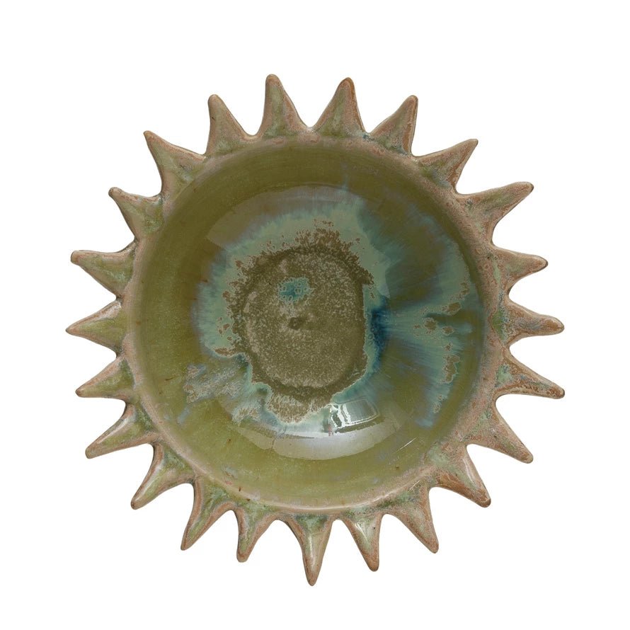 Green Sunburst Shaped Glazed Serving Bowl - Box Turtle