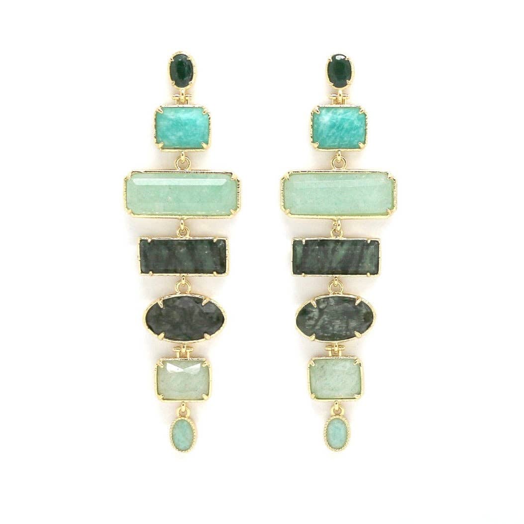 Green &amp; Turquoise Strawberry Quartz Dangle Earrings - Box Turtle