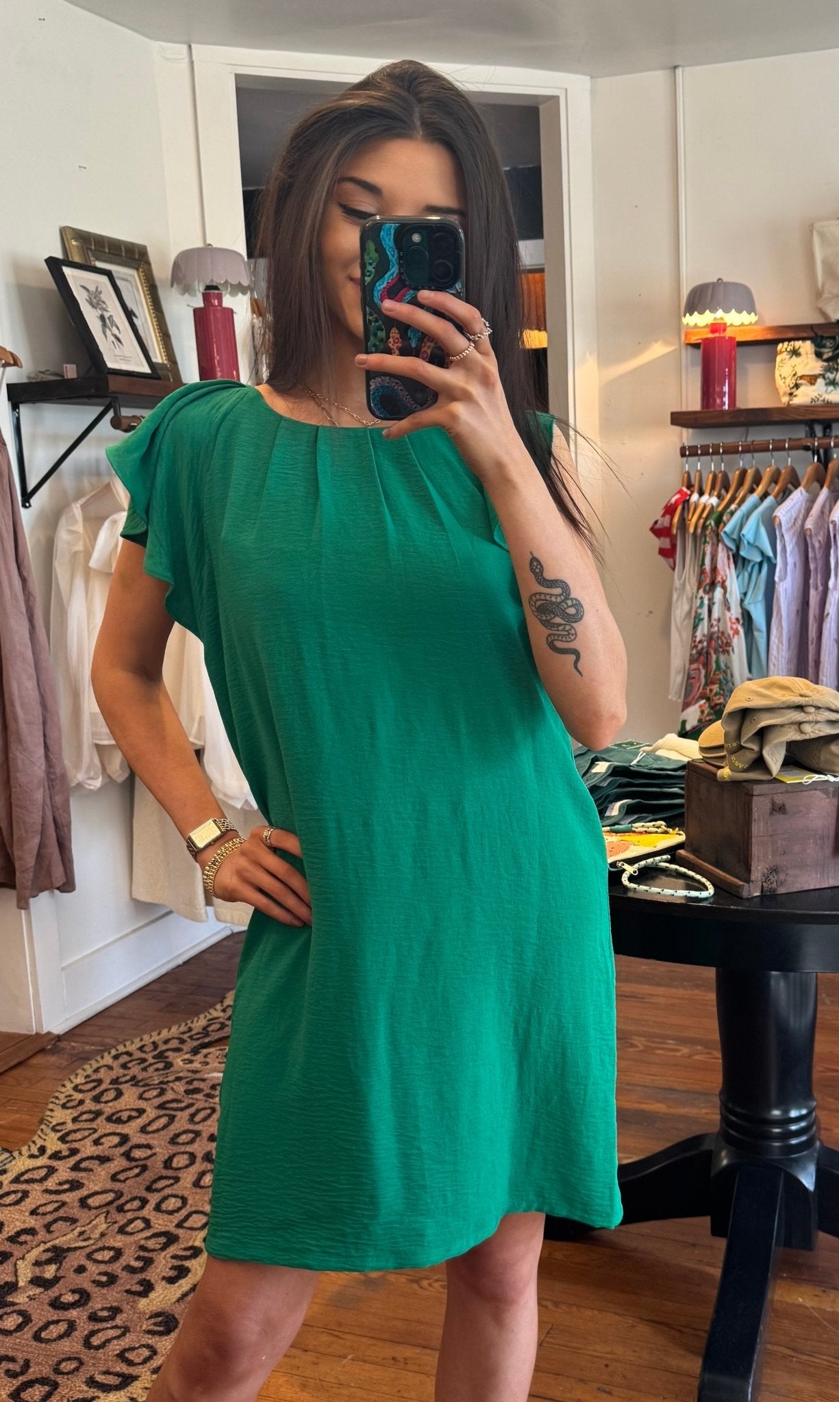 Green Woven Dress - Box Turtle