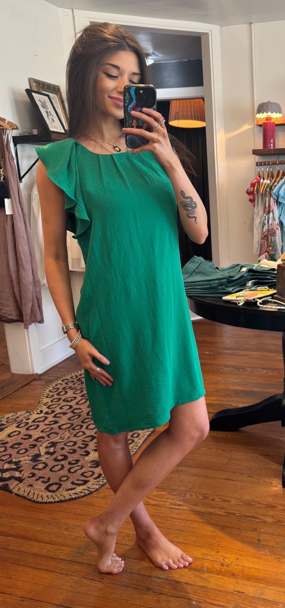 Green Woven Dress - Box Turtle