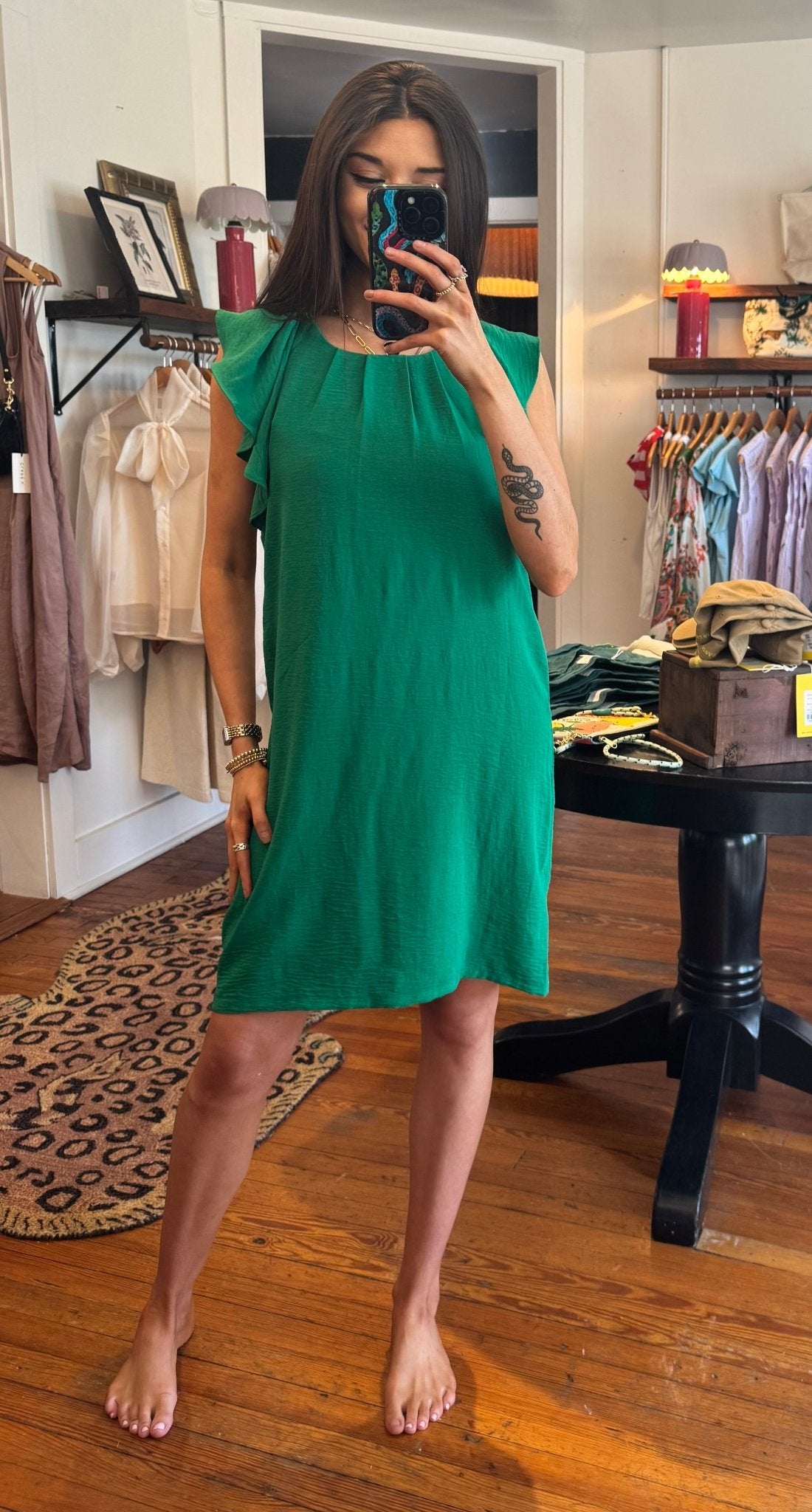 Green Woven Dress - Box Turtle