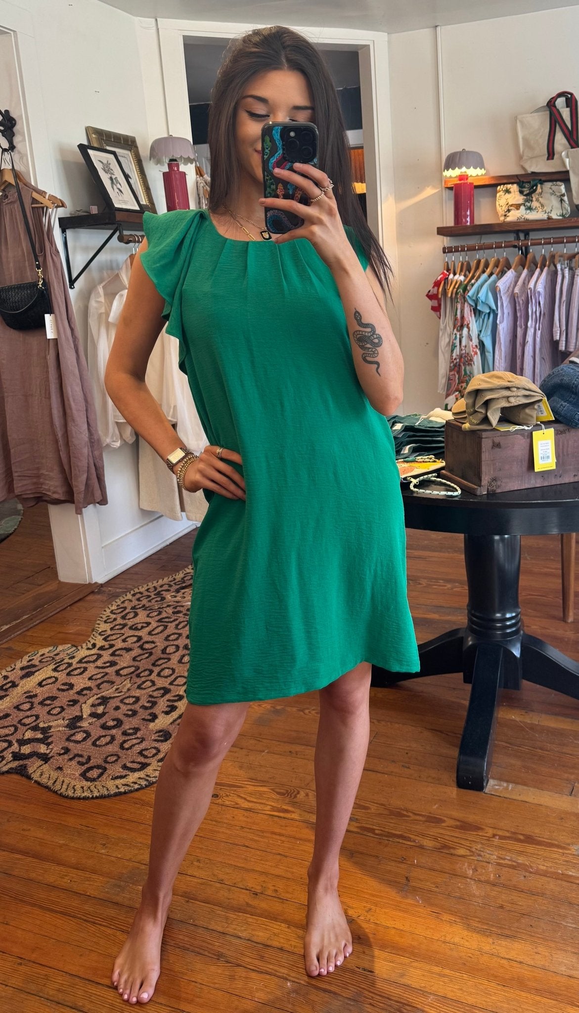 Green Woven Dress - Box Turtle