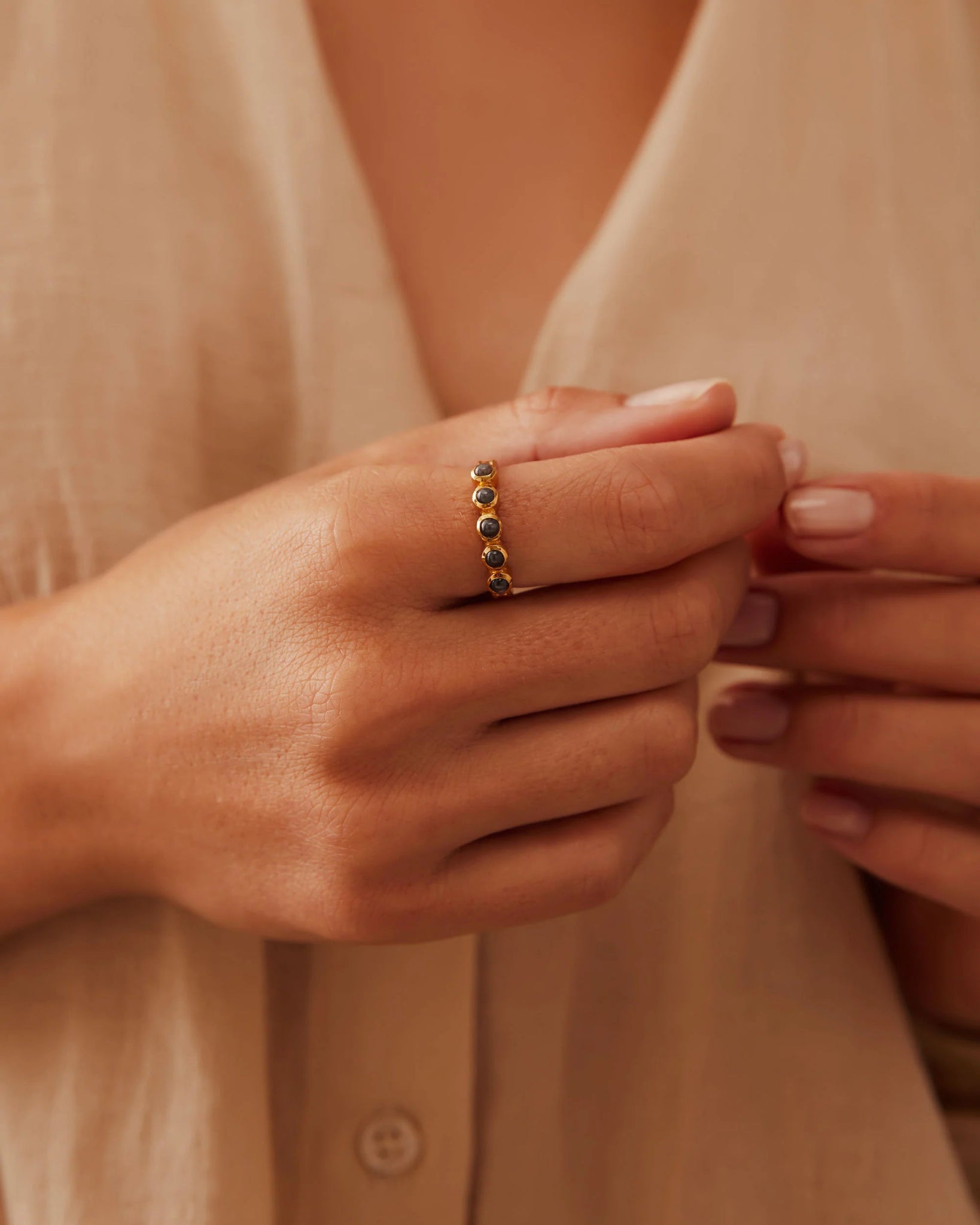 Grey Sapphire Multi Stone Ring - Box Turtle