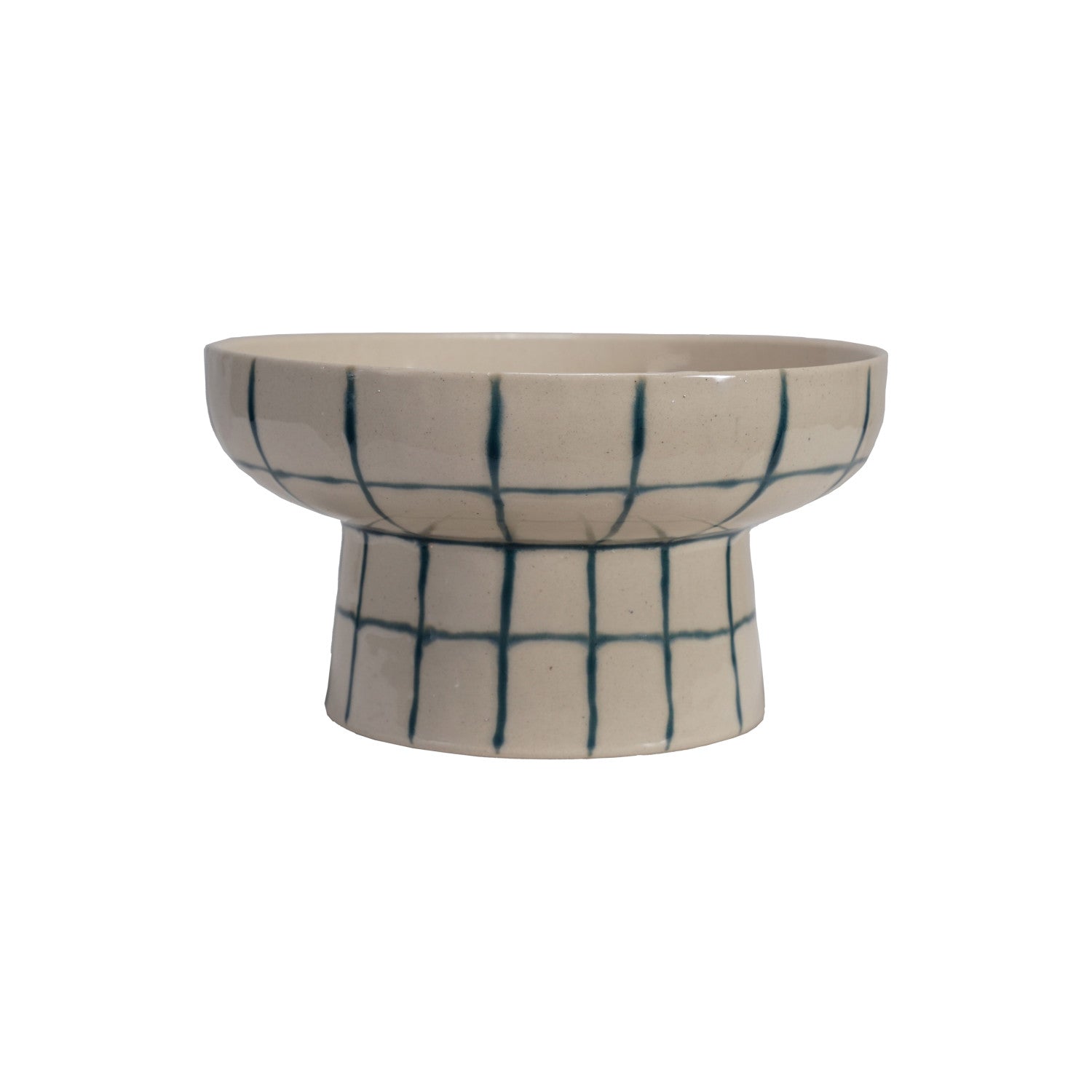 Grid Stoneware Pedestal Bowl - Box Turtle
