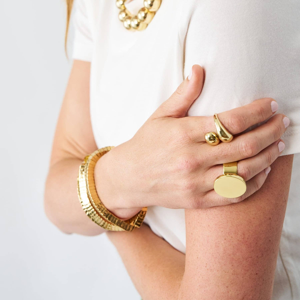 Halle Open Wrap Double Orb Adjustable Ring - Box Turtle