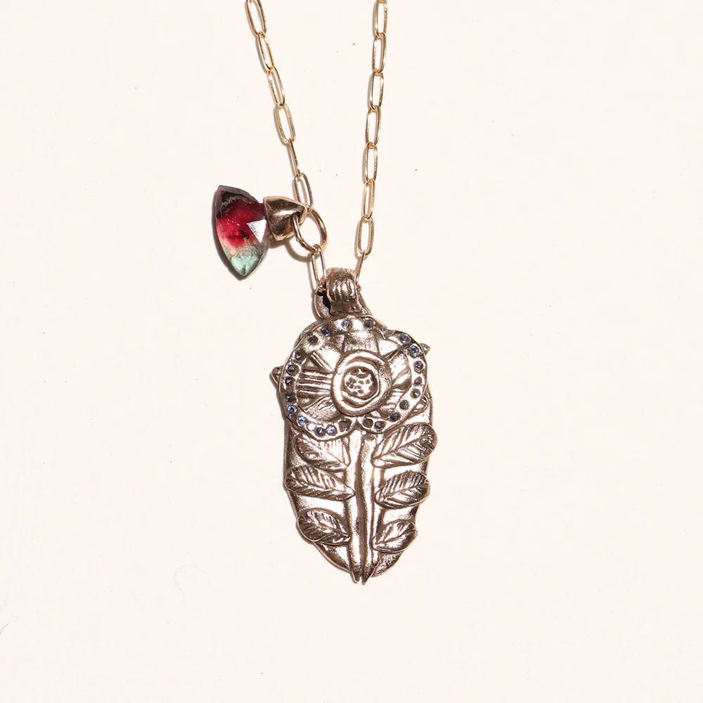 Halo Flower & Watermelon Tourmaline Necklace - Box Turtle
