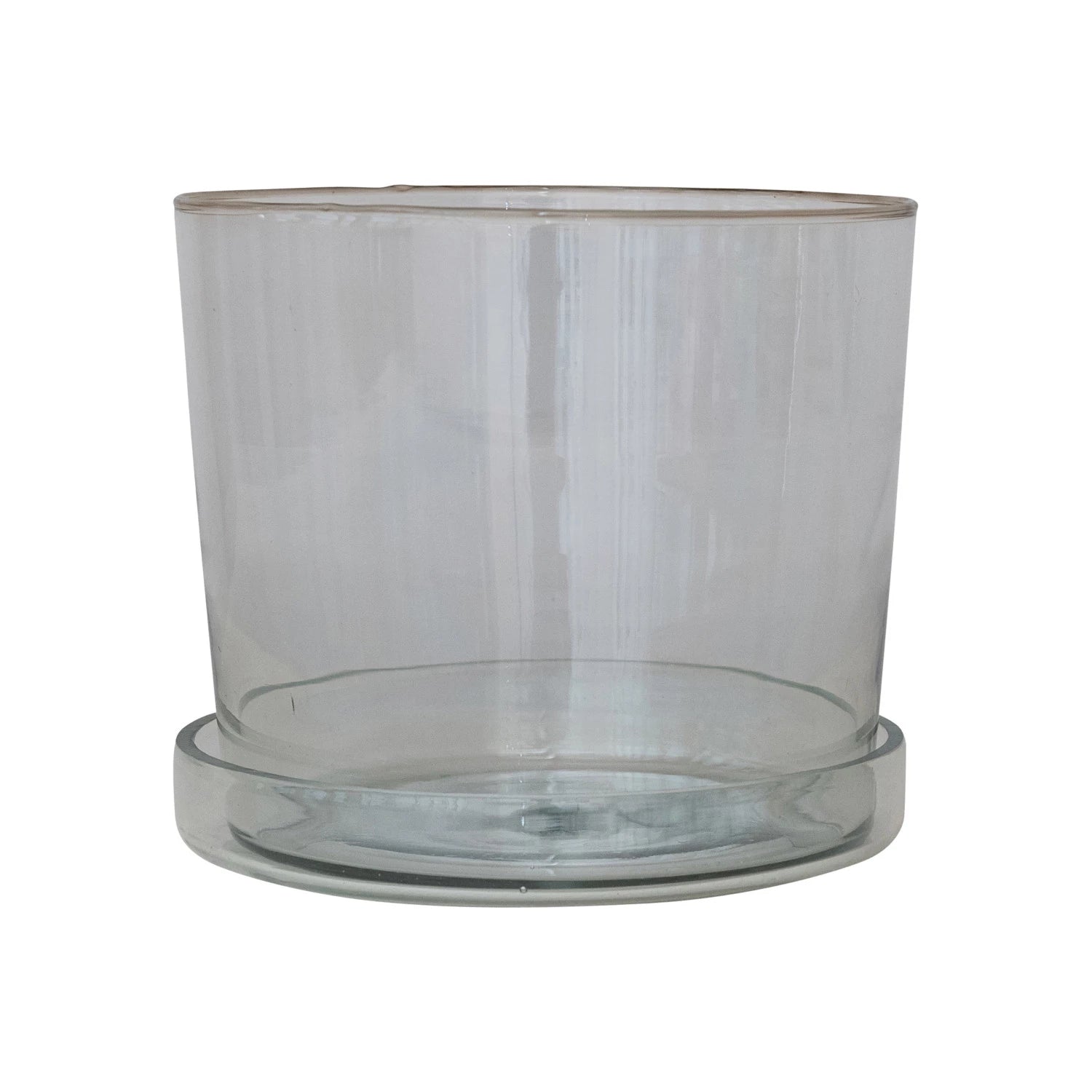 Hand - Blown Recycled Glass Planter & Saucer - Box Turtle