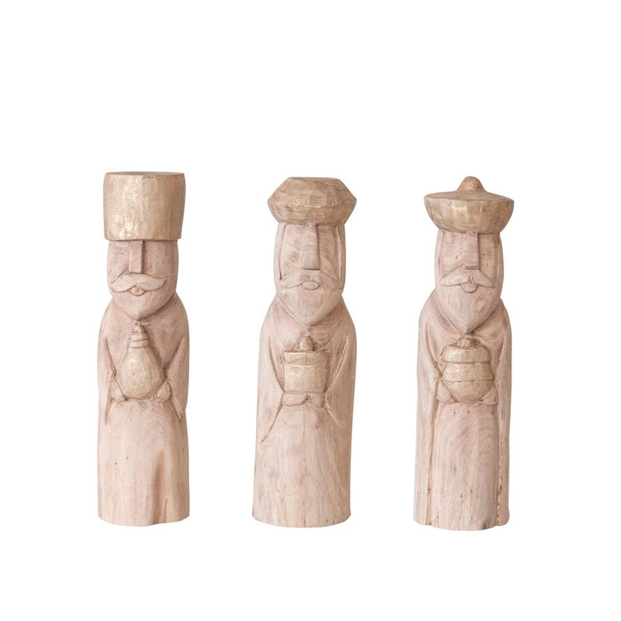 Hand - Carved Mango Wood Wise Men - Box Turtle