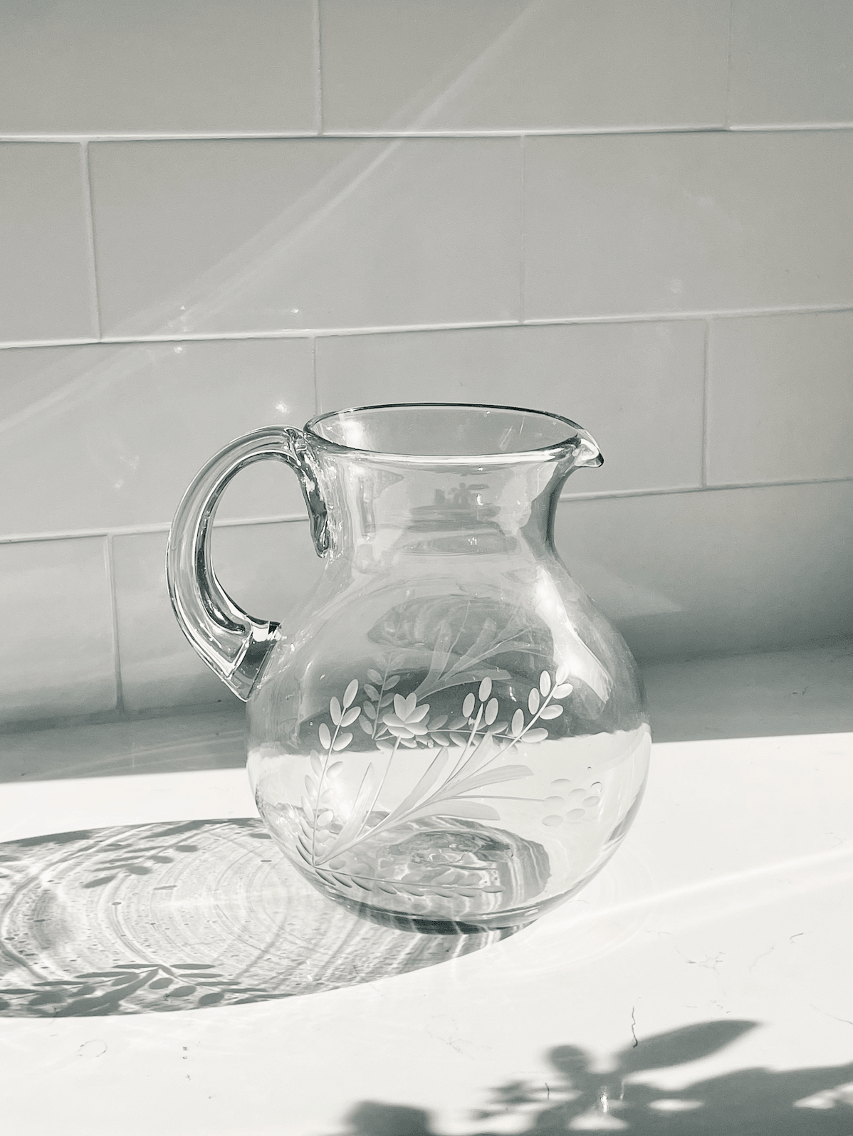 Hand - etched Blown Pitcher - Box Turtle