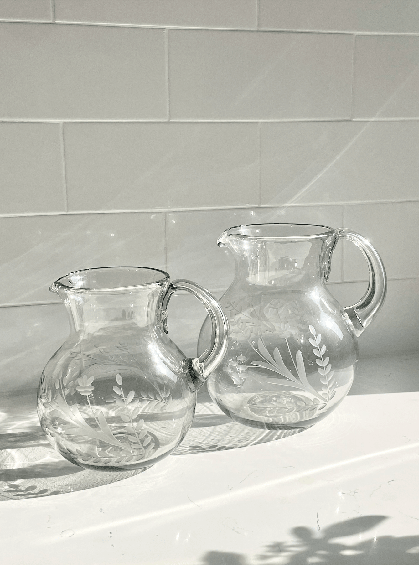 Hand - etched Blown Pitcher - Box Turtle