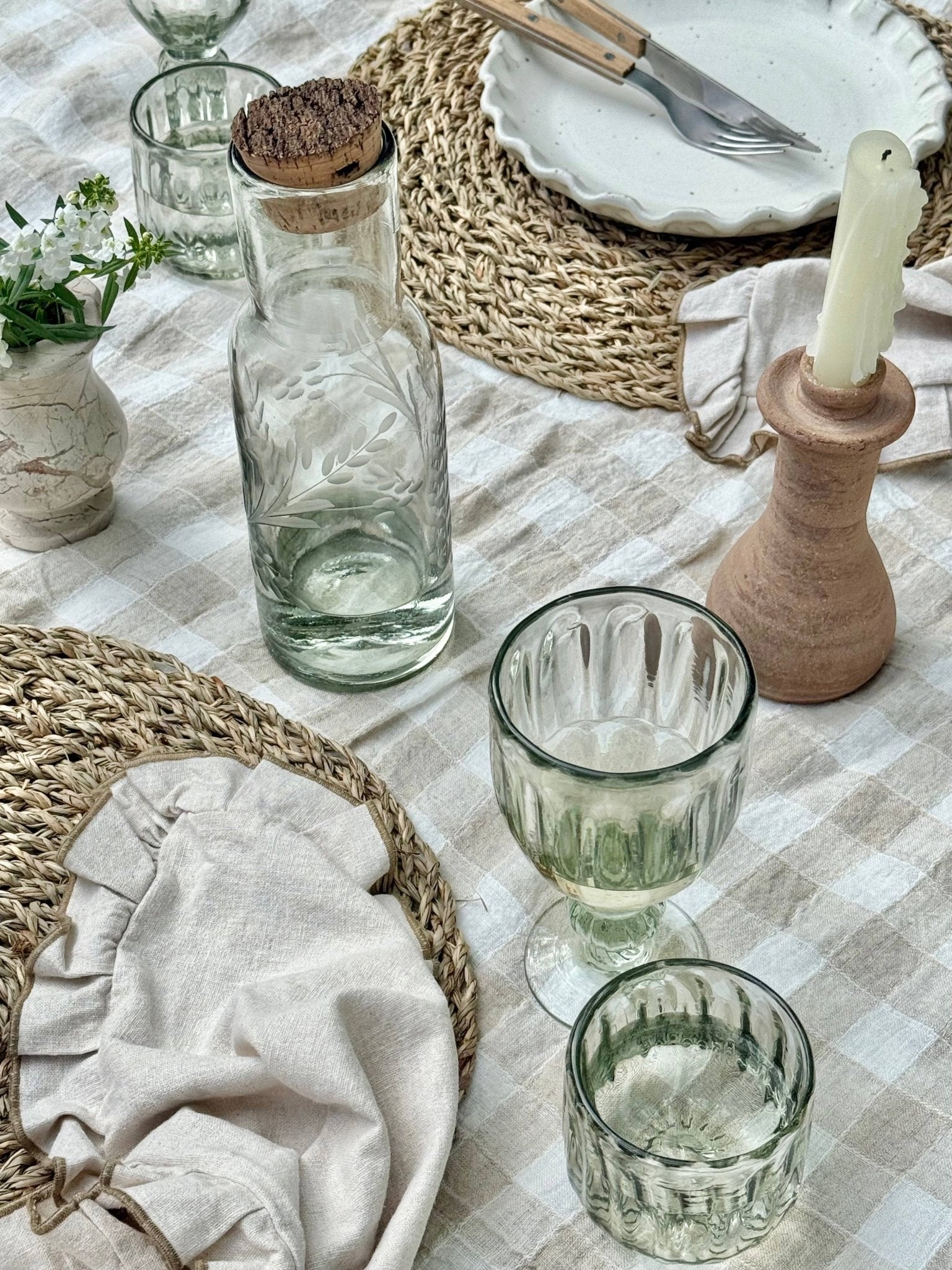 Hand - etched Carafe with Bark Top - Box Turtle