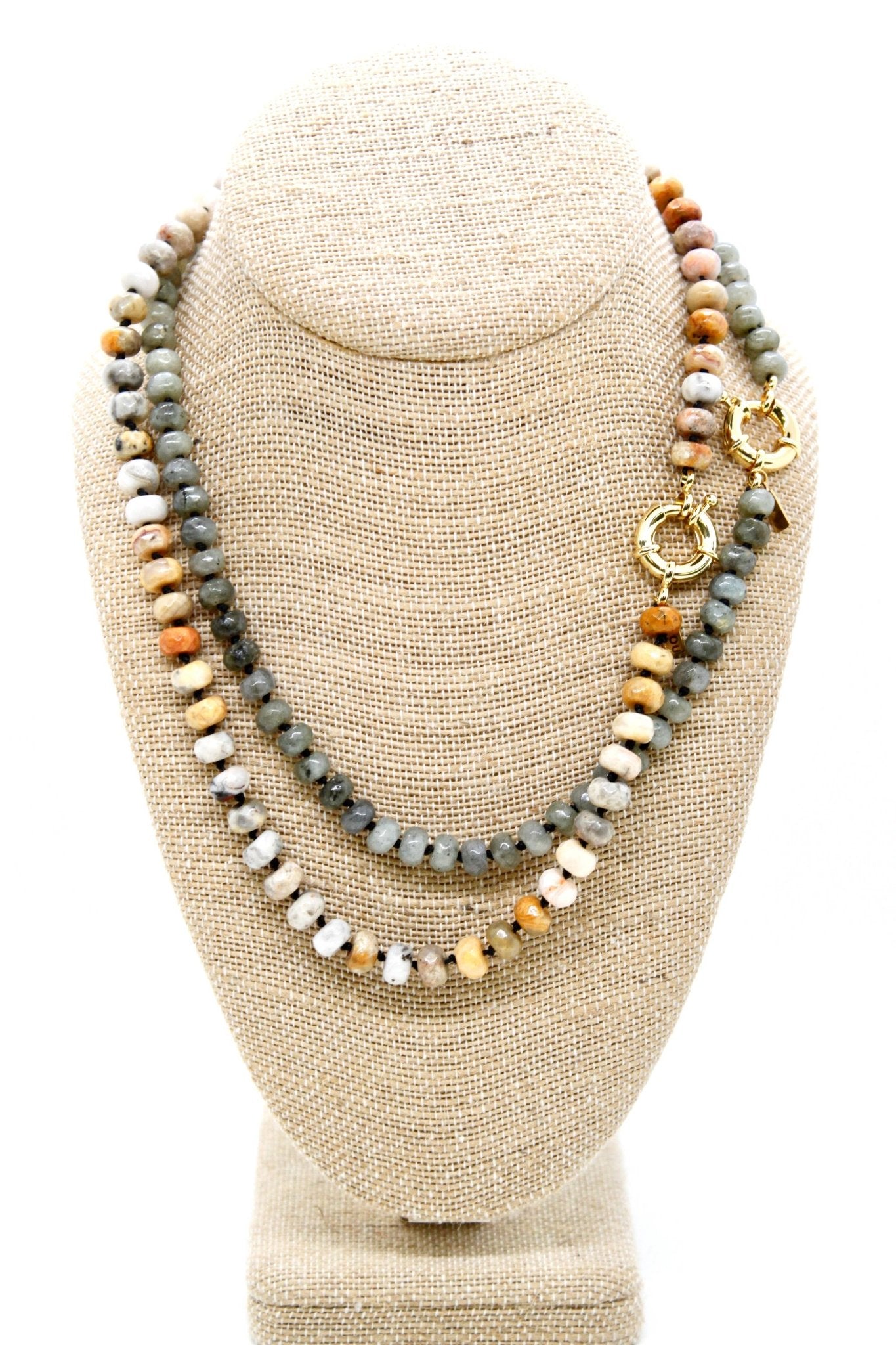 Hand - Knotted Amazonite Beaded Necklace - Box Turtle