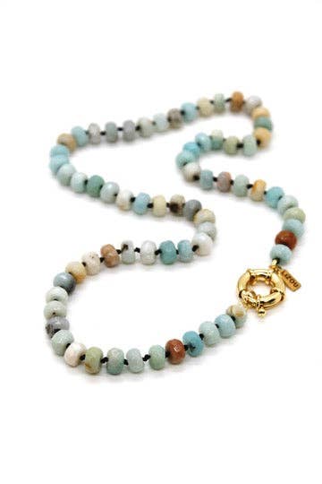 Hand - Knotted Amazonite Beaded Necklace - Box Turtle