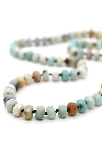 Hand - Knotted Amazonite Beaded Necklace - Box Turtle