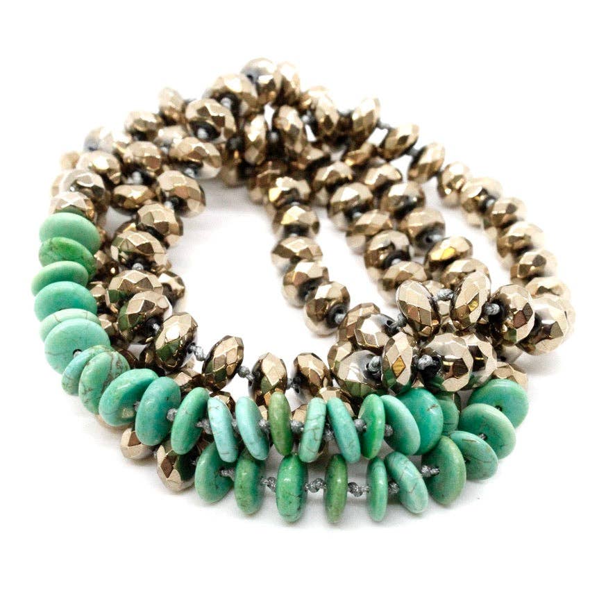 Hand-Knotted Green Turquoise and Pyrite Necklace - Box Turtle