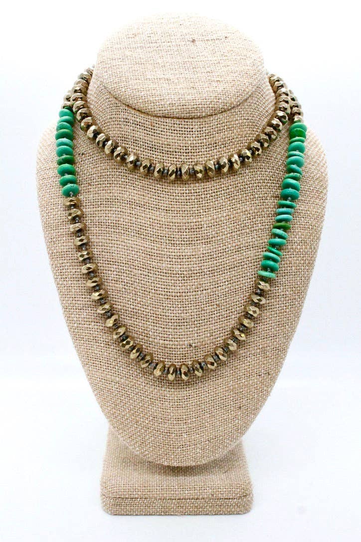 Hand-Knotted Green Turquoise and Pyrite Necklace - Box Turtle