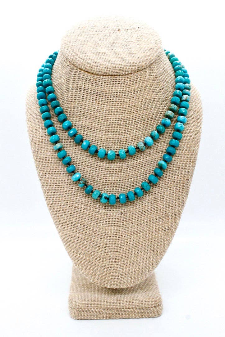 Hand - Knotted Rich Turquoise Bead Necklace - Box Turtle