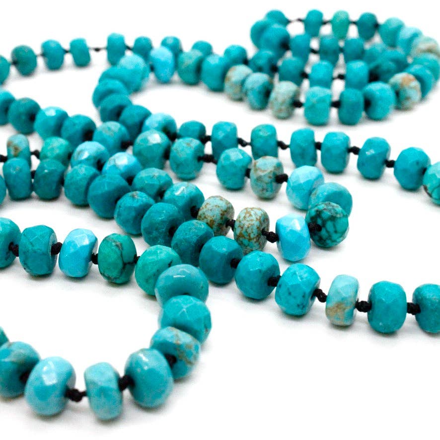 Hand - Knotted Rich Turquoise Bead Necklace - Box Turtle
