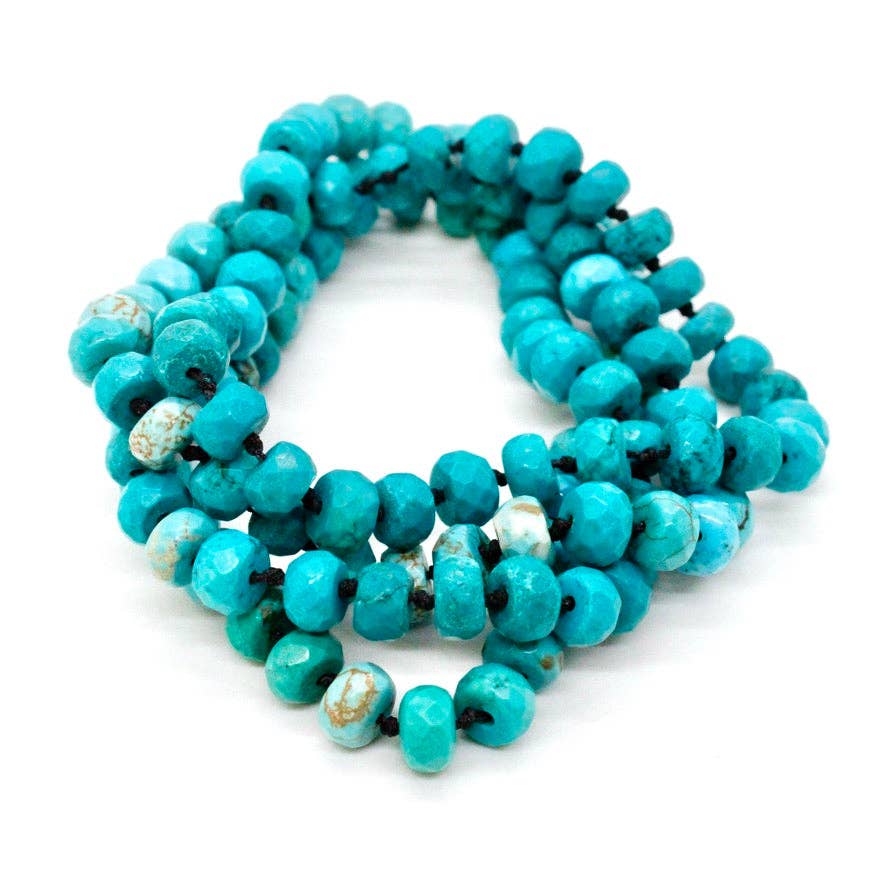 Hand - Knotted Rich Turquoise Bead Necklace - Box Turtle