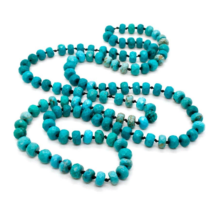 Hand - Knotted Rich Turquoise Bead Necklace - Box Turtle
