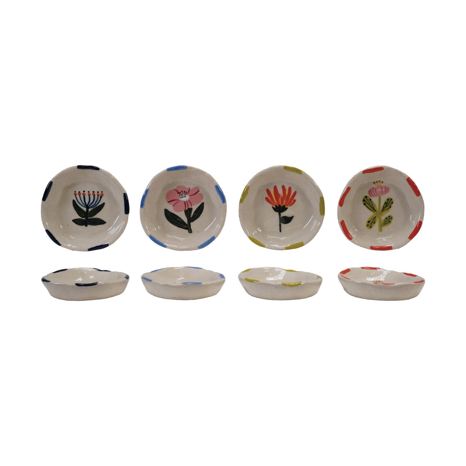 Hand - Painted Floral Stoneware Dish - Box Turtle