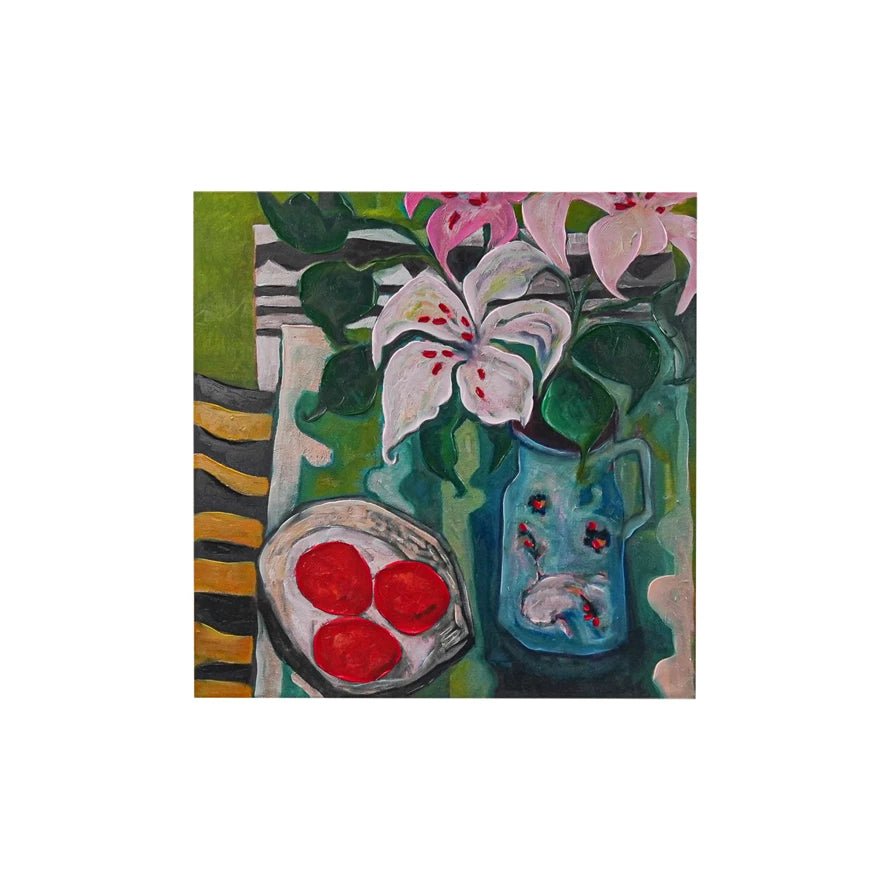 Hand - Painted Flowers in Pitcher Canvas - Box Turtle