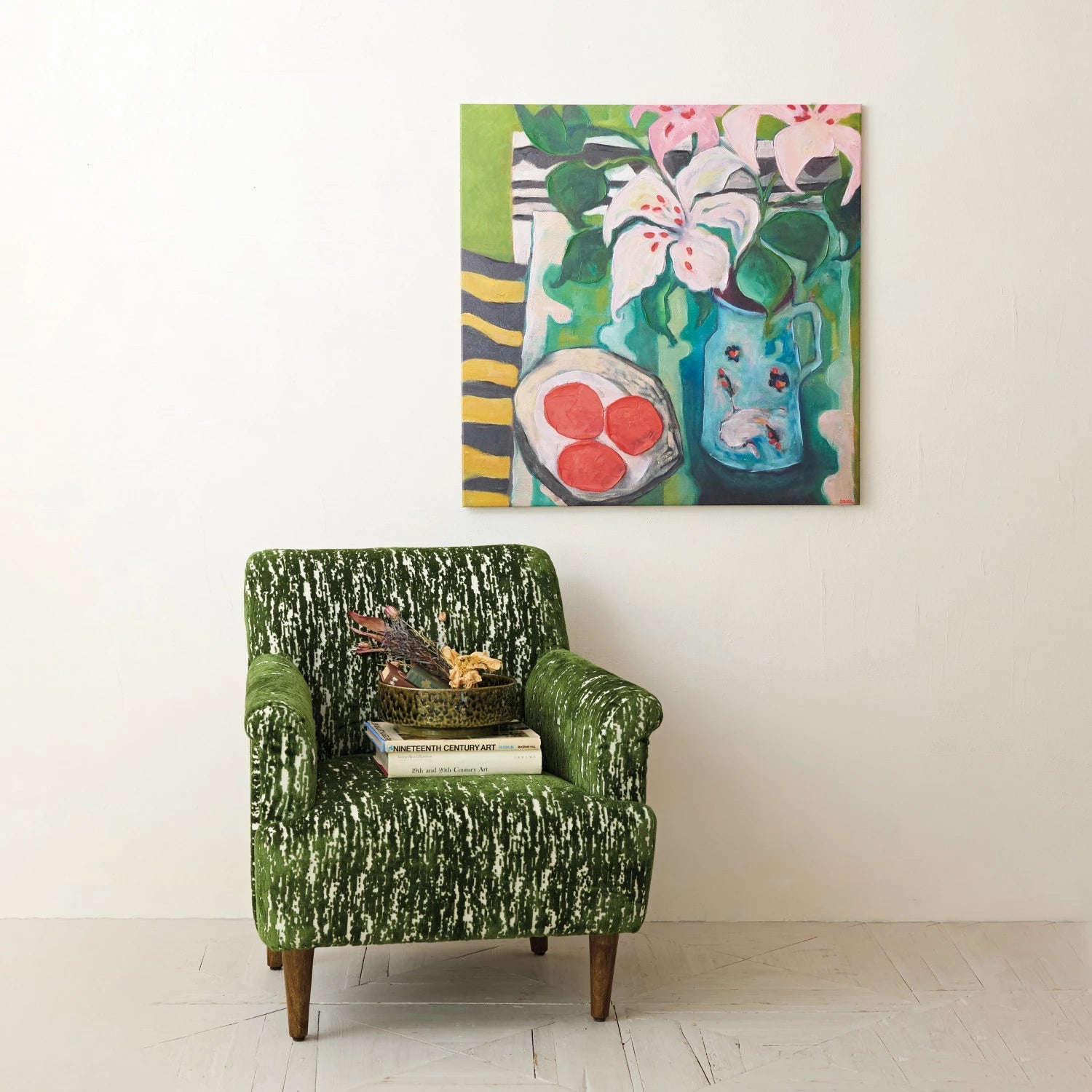 Hand - Painted Flowers in Pitcher Canvas - Box Turtle