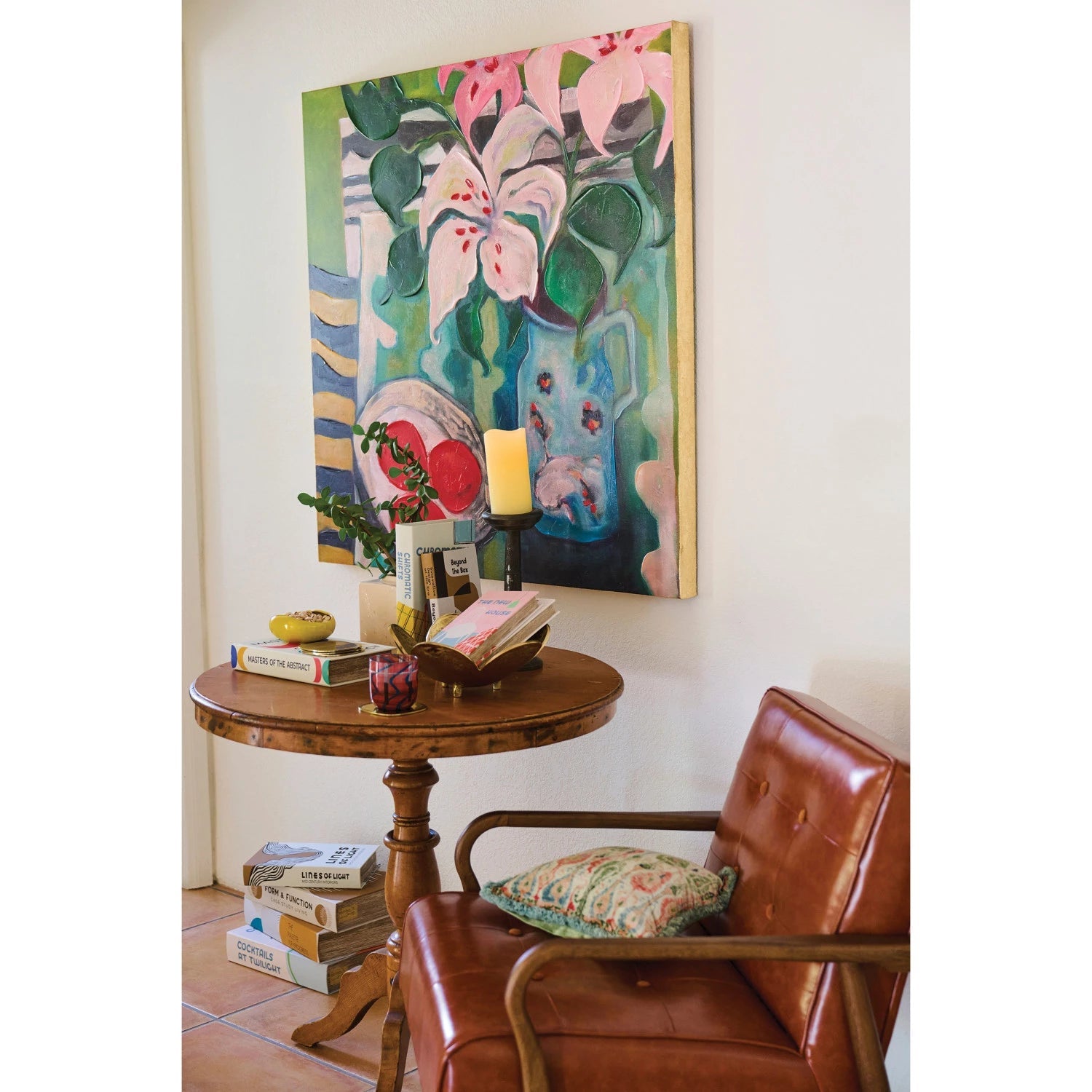 Hand - Painted Flowers in Pitcher Canvas - Box Turtle