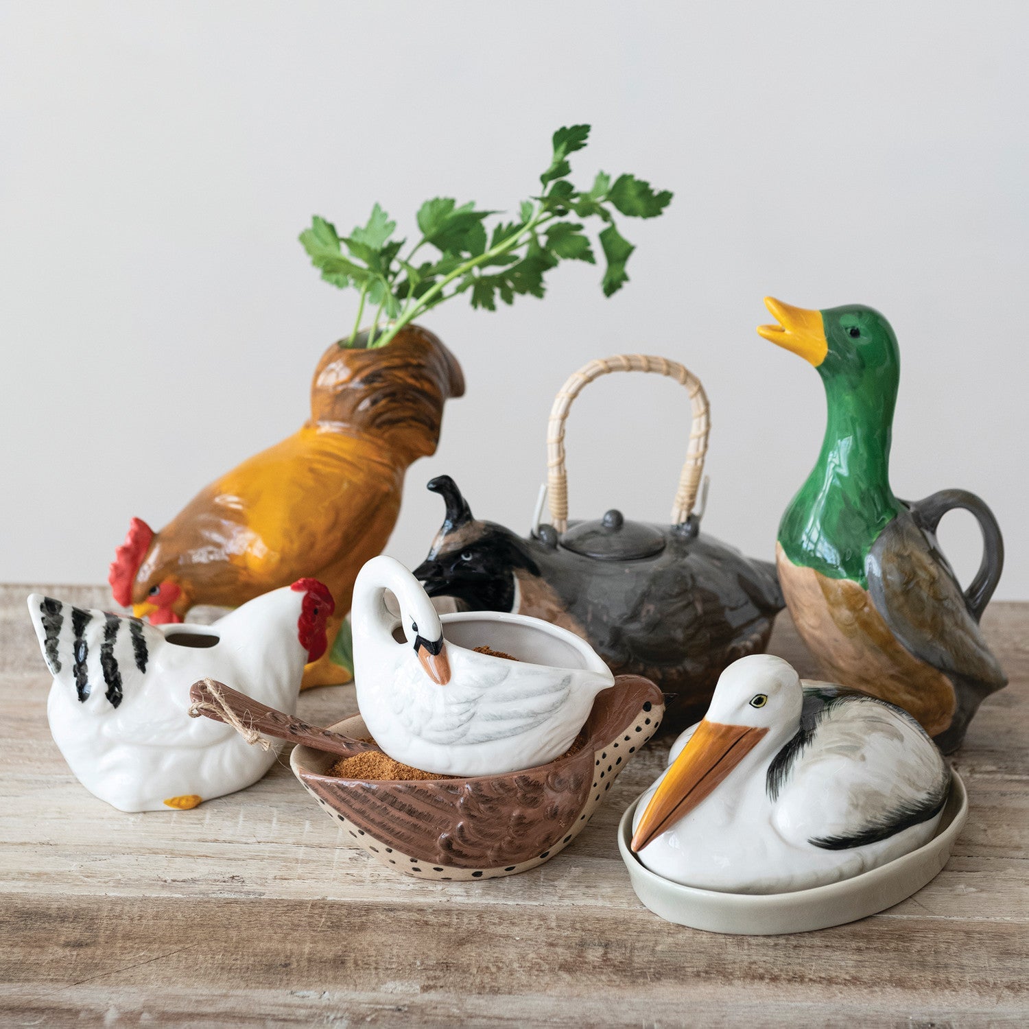 Hand - Painted Pelican Shaped Butter Dish - Box Turtle