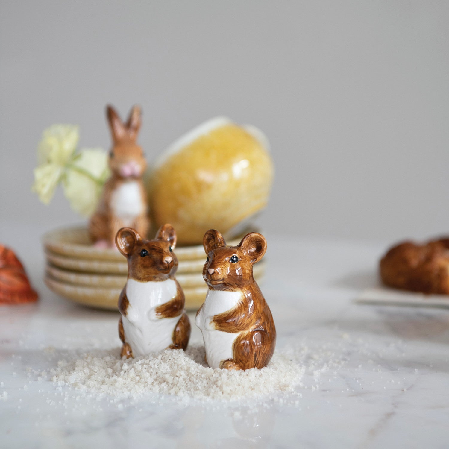 Hand-Painted Stoneware Mouse Salt & Pepper Shakers - Box Turtle