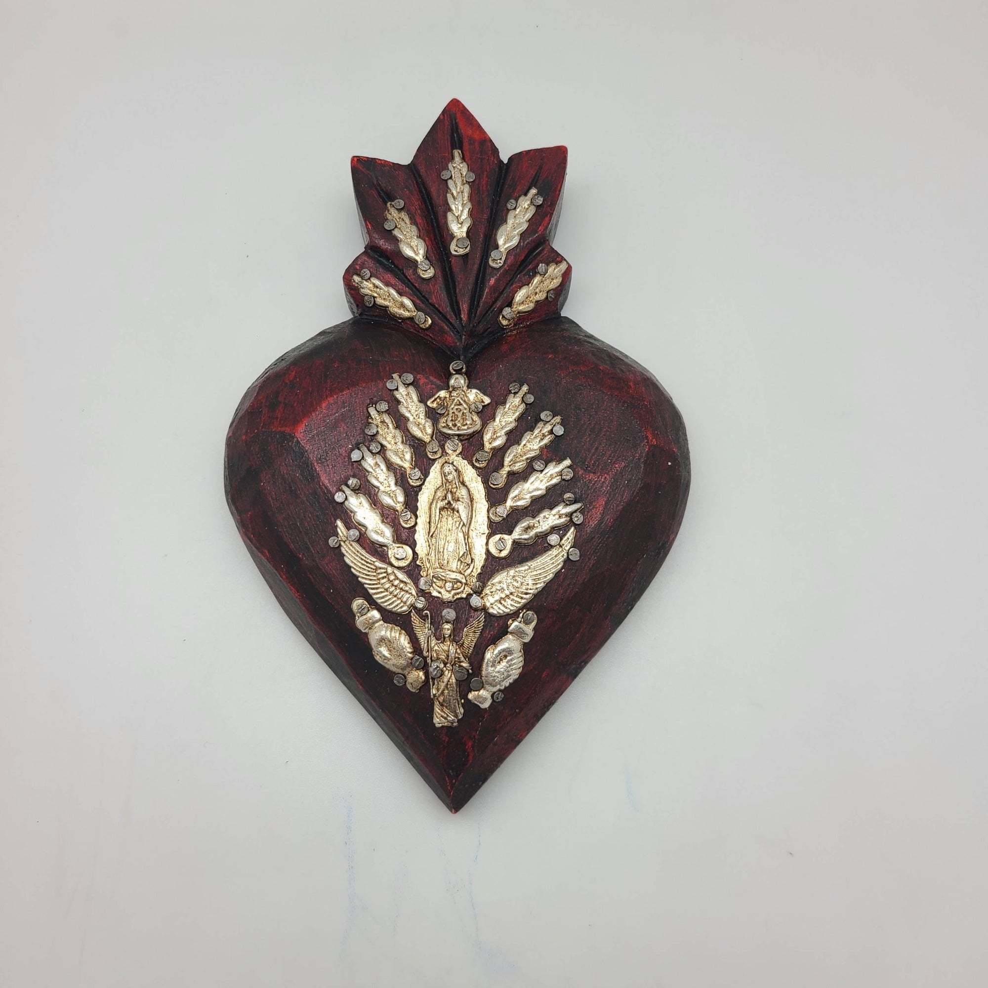 Hand Painted Wood Heart with Milagros - Box Turtle
