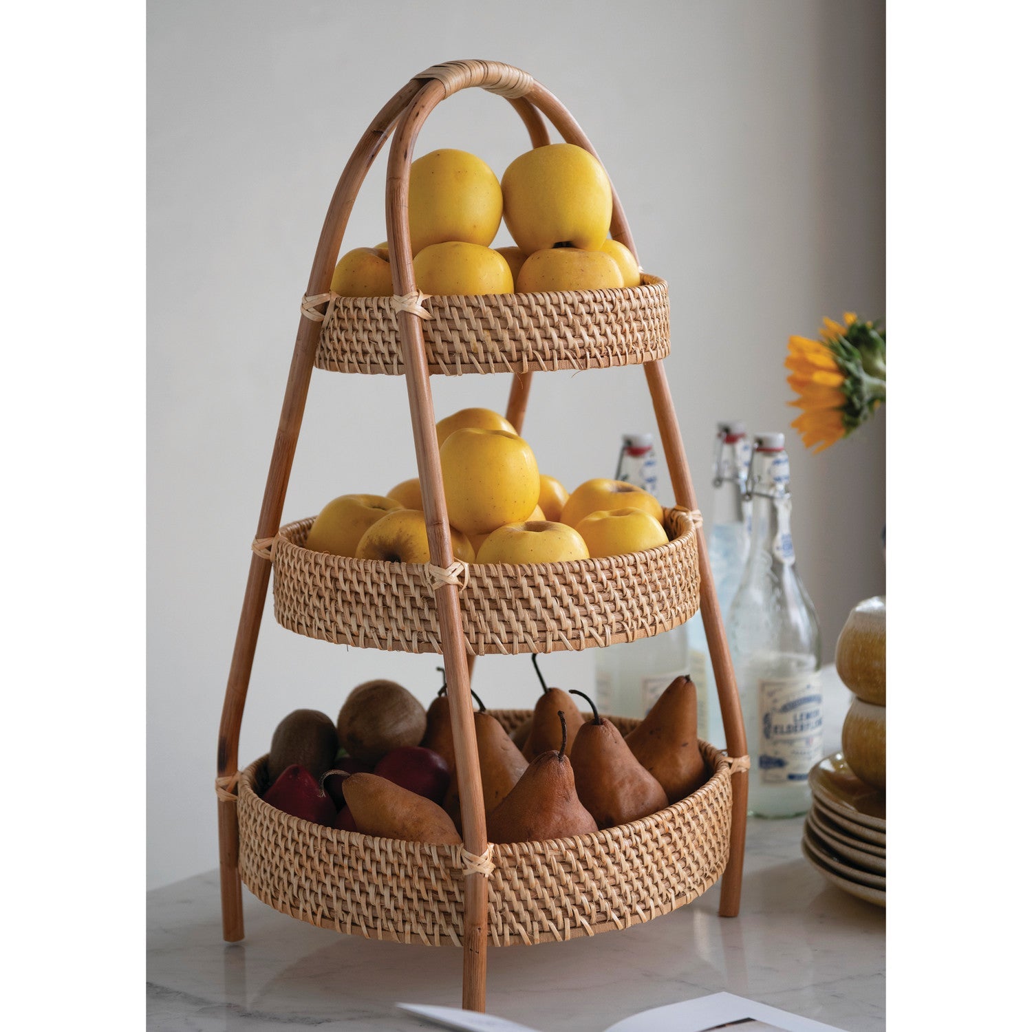 Hand-Woven Rattan & Bamboo 3-Tier etagère - Box Turtle