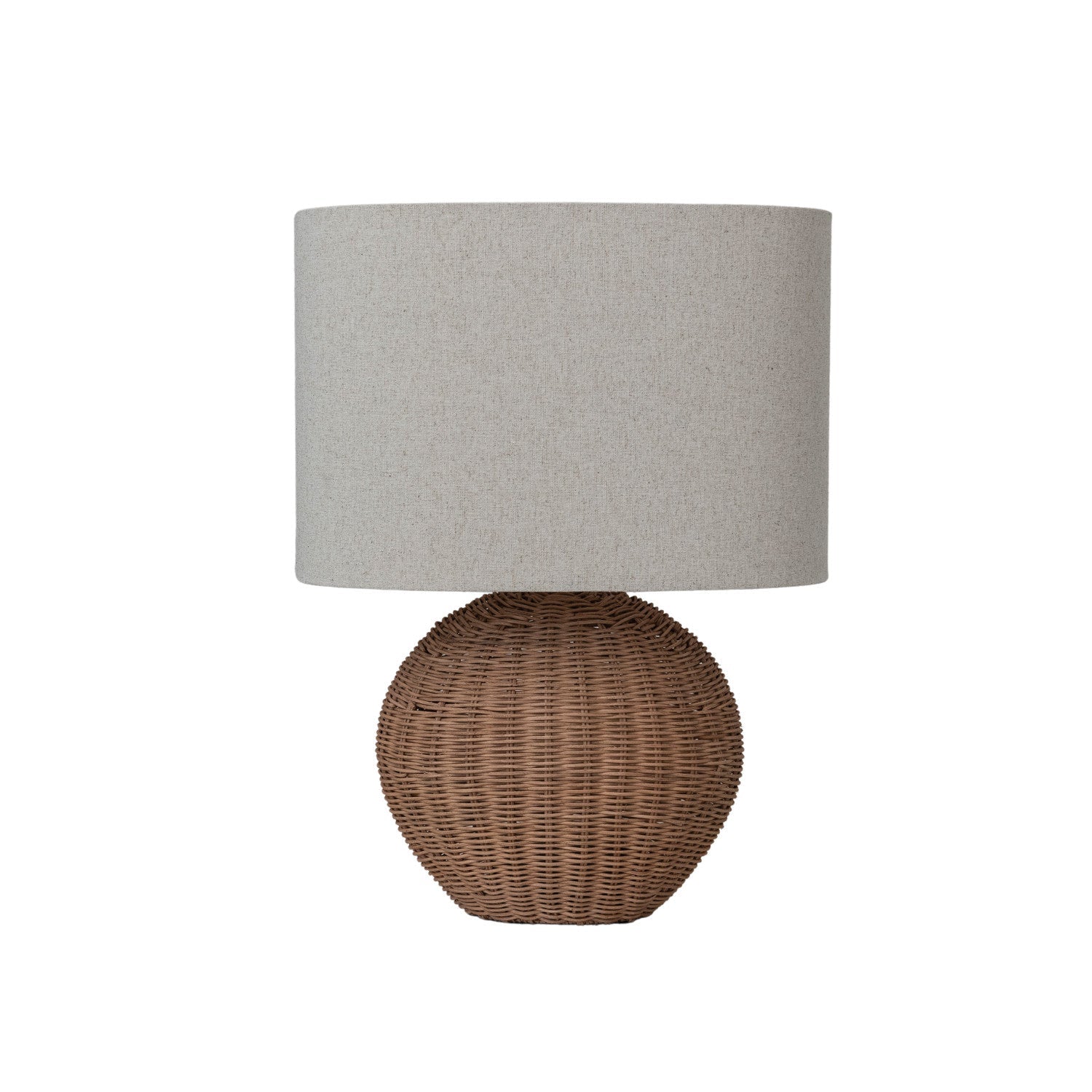 Hand-Woven Rattan Table Lamp with Linen Shade - Box Turtle