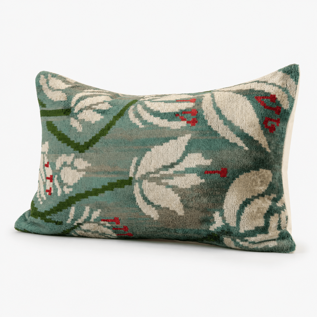 Handmade Aqua Tulip Velvet Lumbar Pillow - Box Turtle