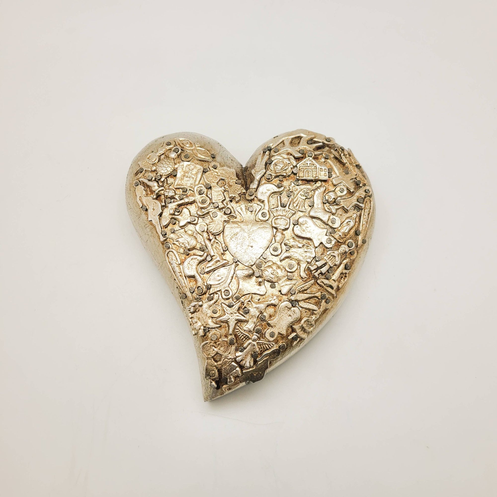 Handmade Gold Milagro Heart - Box Turtle