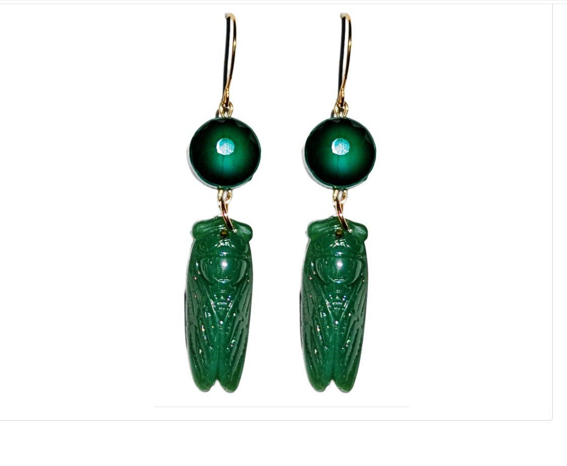 Handmade Jade-Colored Cicada Earrings - Box Turtle