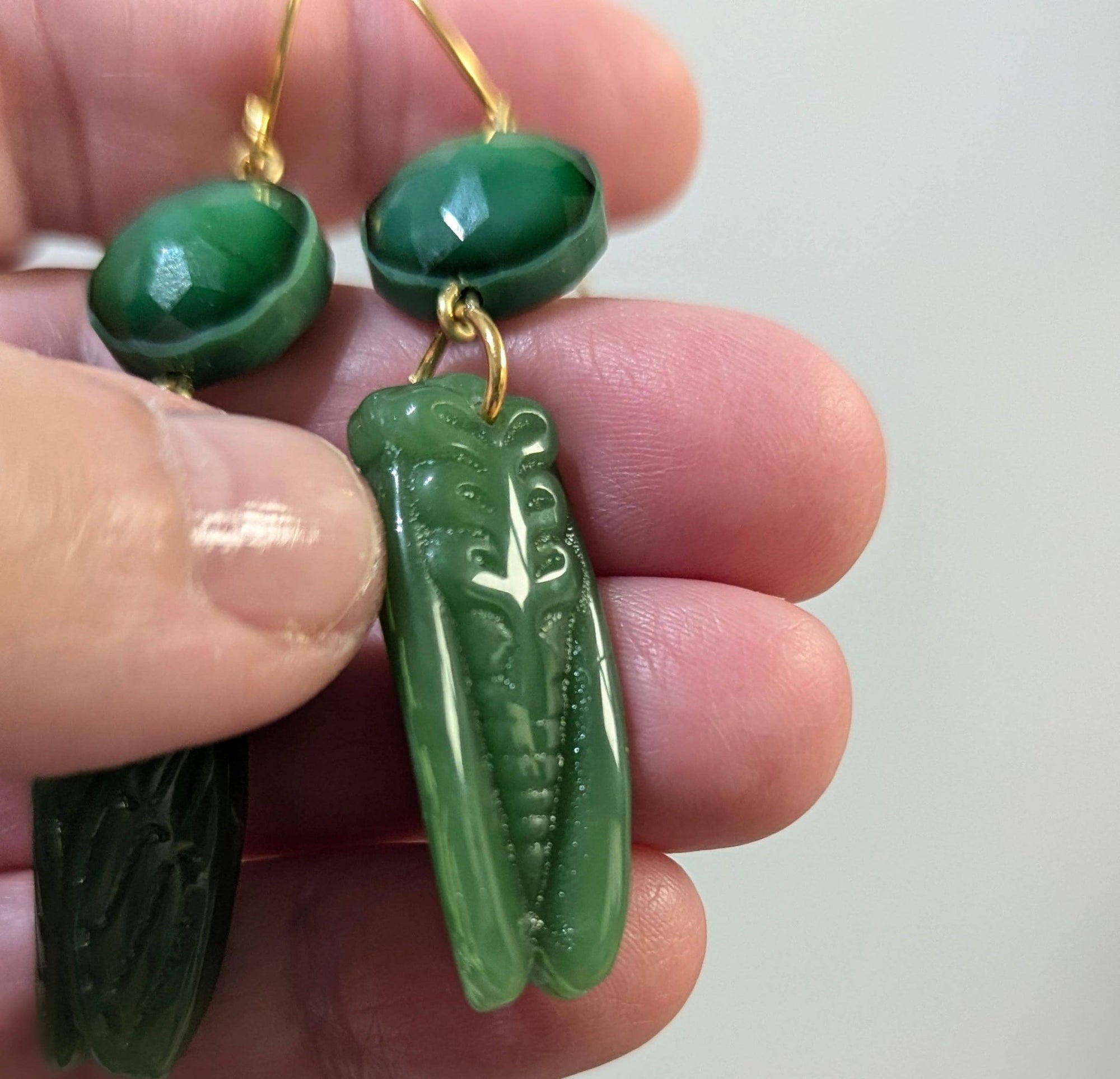 Handmade Jade-Colored Cicada Earrings - Box Turtle