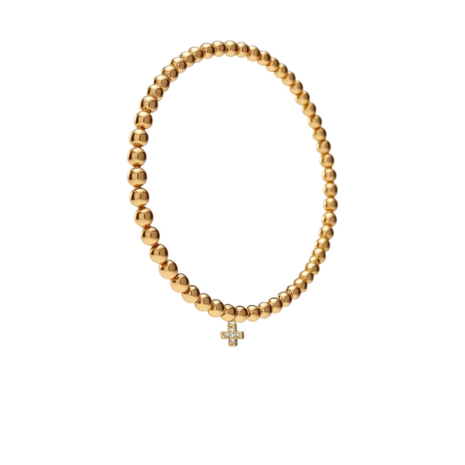 Hannah Cross Charm & Gold Beads Bracelet - Box Turtle