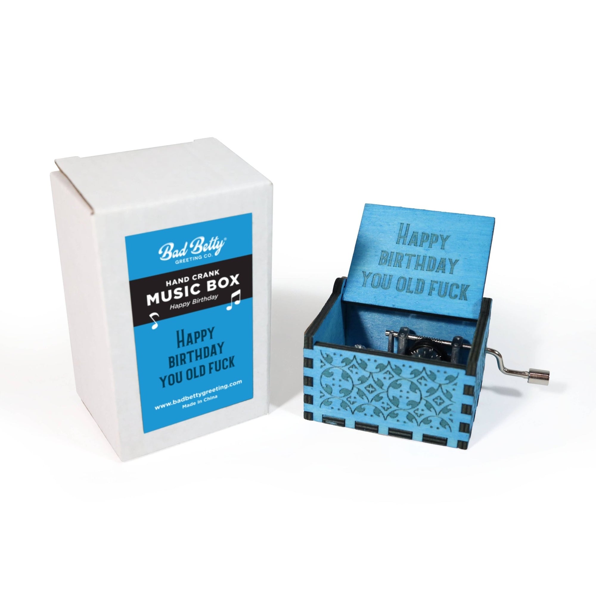 "Happy Birthday You Old Fuck" Hand - Crank Music Box - Box Turtle