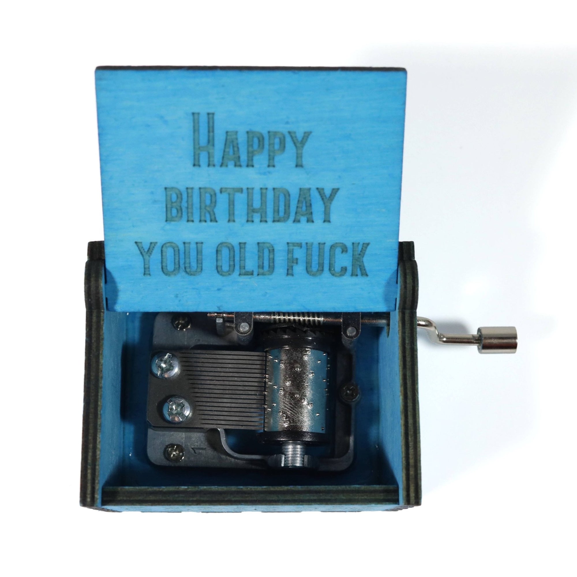 "Happy Birthday You Old Fuck" Hand - Crank Music Box - Box Turtle