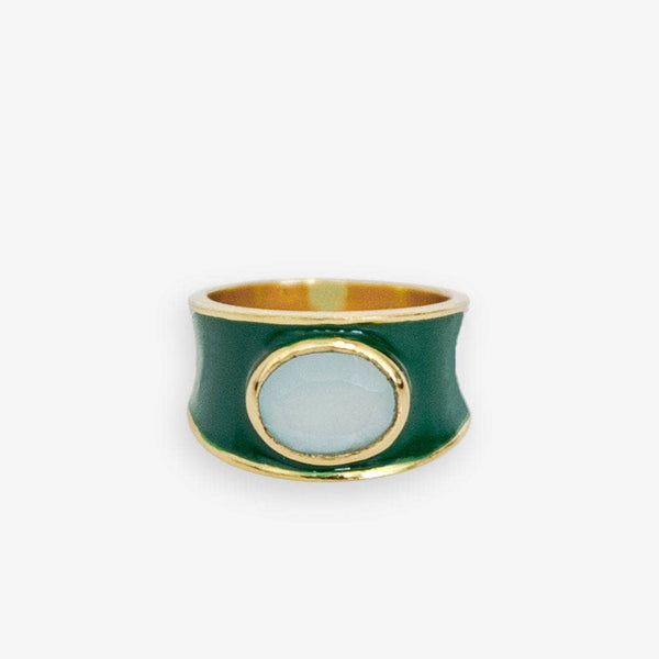 Hazel Oval Stone With Enamel Band Ring - Box Turtle